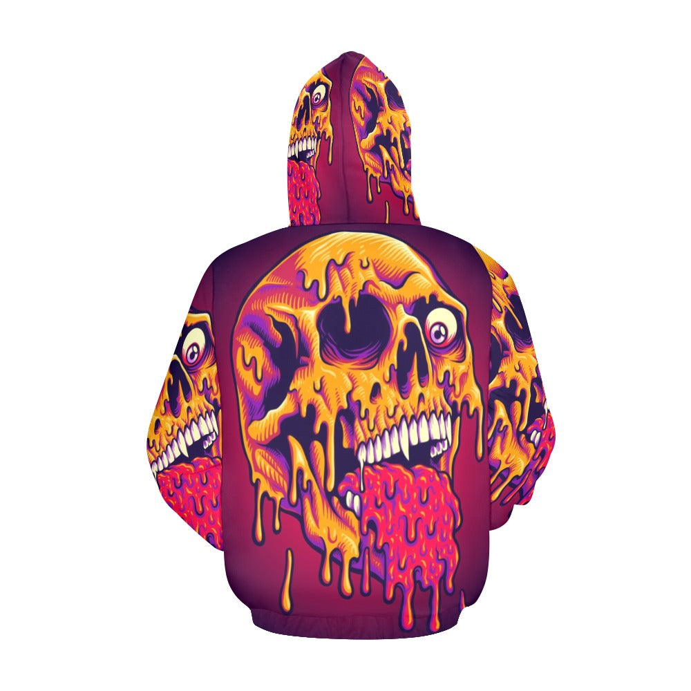 Psychedelic Trippy Zombie Skull Melt All Over Print Hoodie