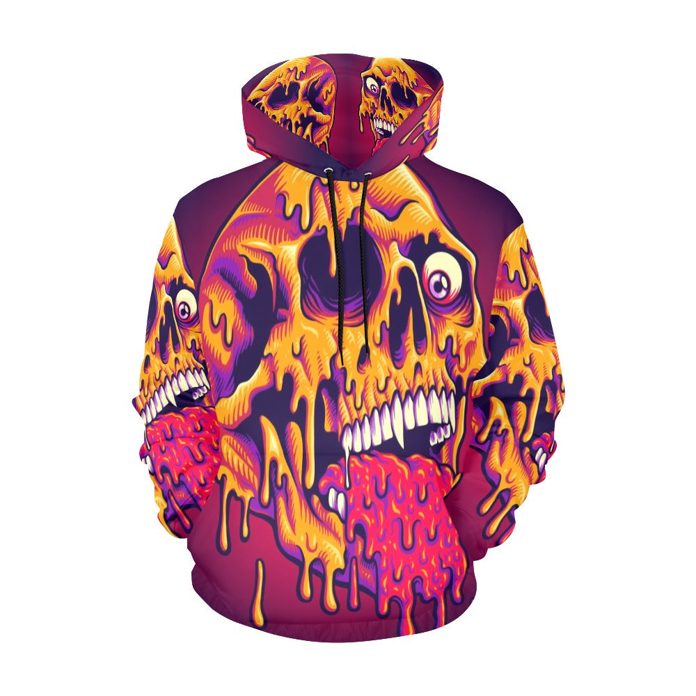 Psychedelic Trippy Zombie Skull Melt All Over Print Hoodie