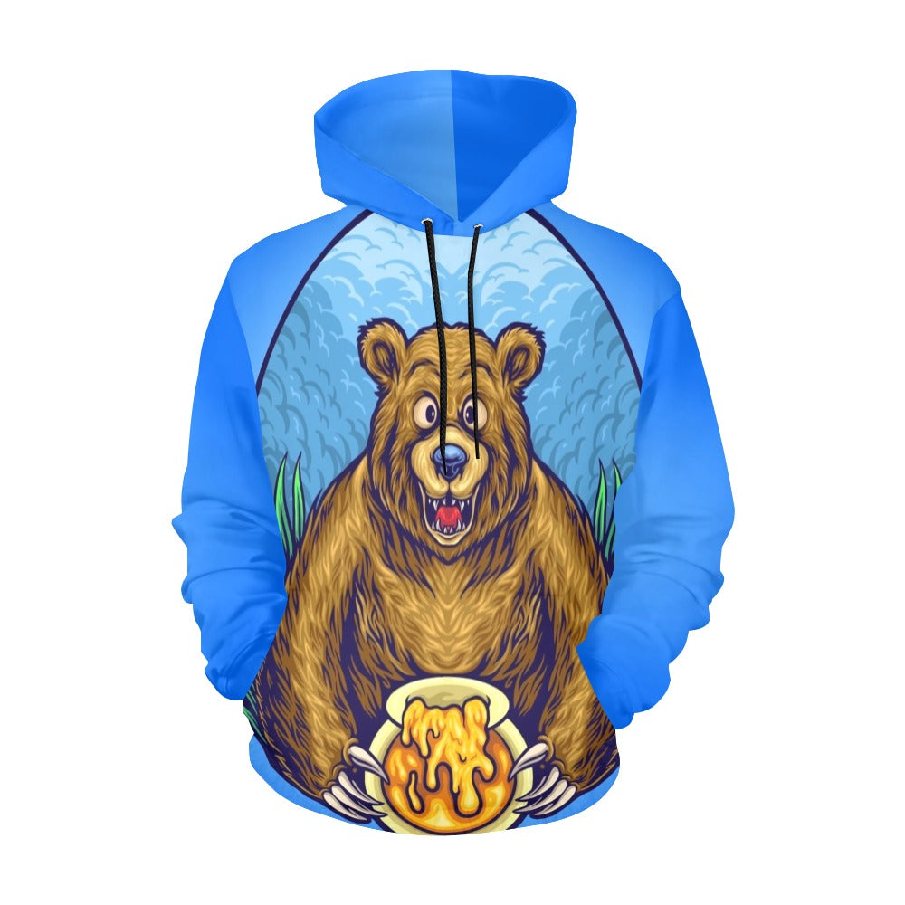 Grizzly Bear With Honey Bee Cartoon All Over Print Hoodie