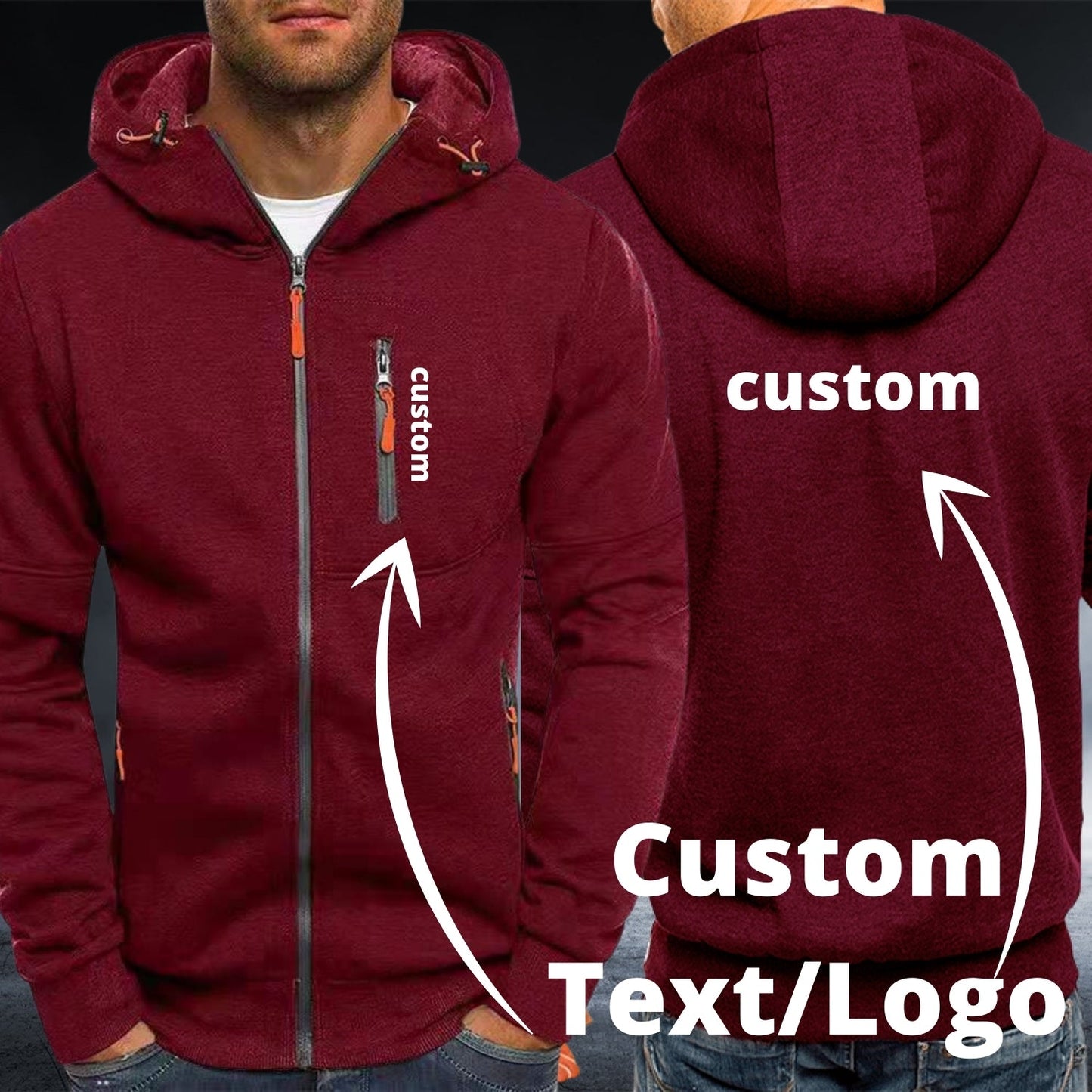 Personalized Custom Text/Logo Red Autumn Hoodie - Top Content | POD Collection | Free Shipping