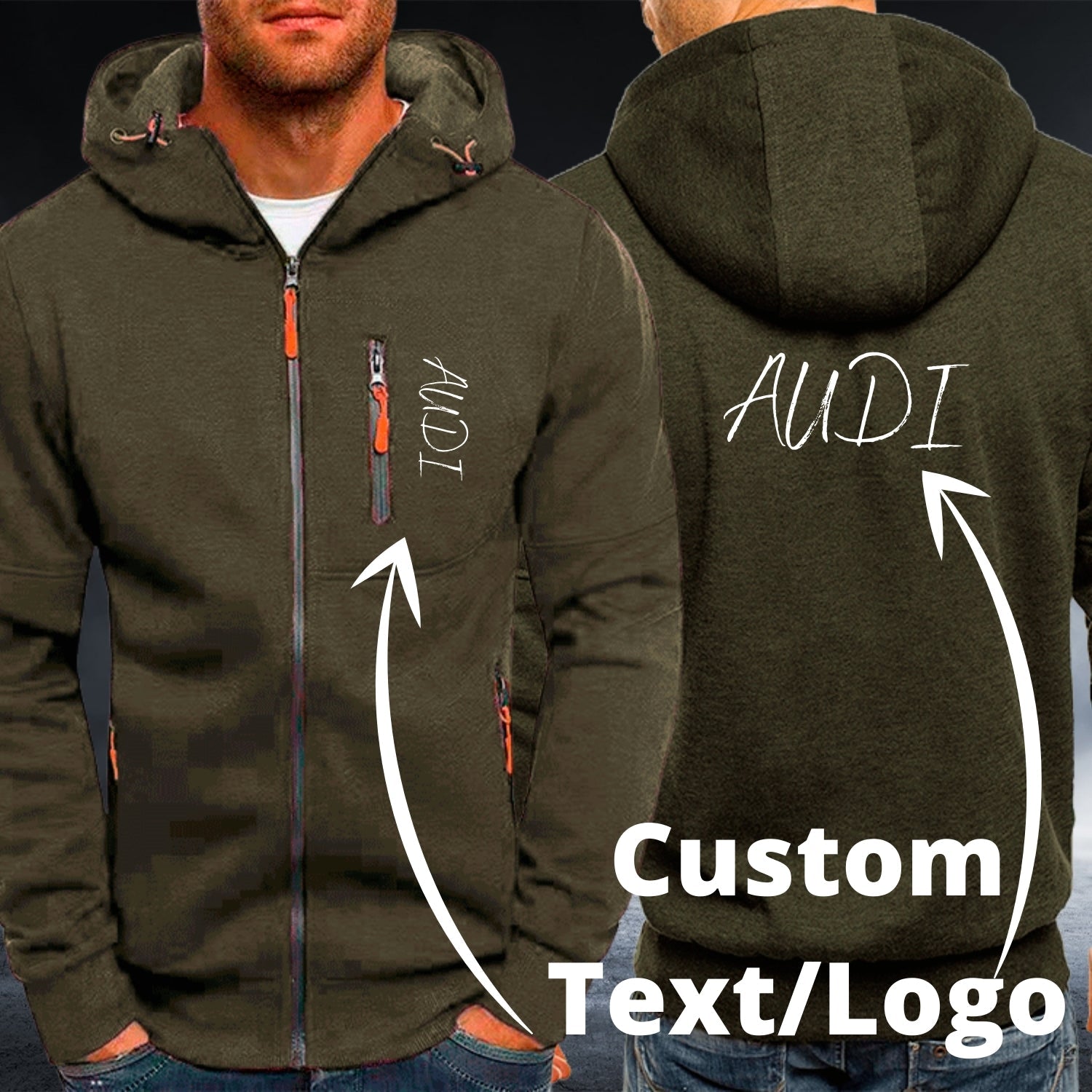 Personalized Custom Text/Logo Army Green Autumn Hoodie - Top Content | POD Collection | Free Shipping