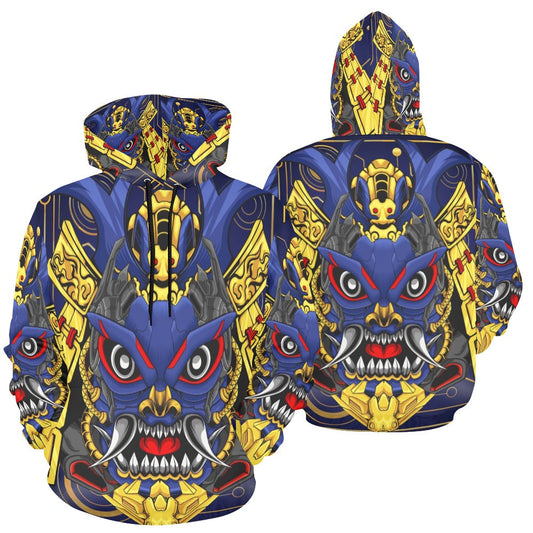 Japanese Samurai Mascot Skull Robot Head All Over Print Hoodie