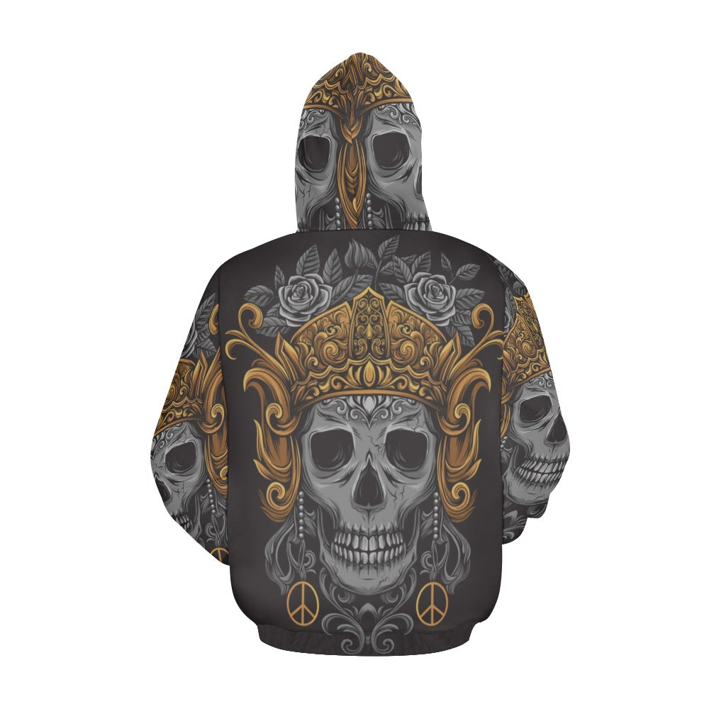 Skull Crown Javanese Ornament Gothic Rock All Over Print Hoodie