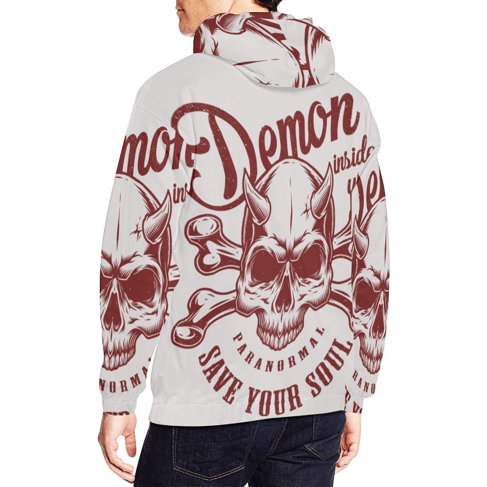 Skull With Horns Bones All Over Print Hoodie