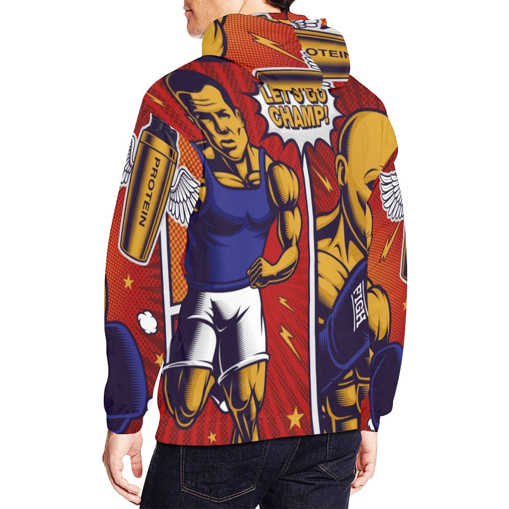 Fitness Center Pop Art Style Bodybuilder All Over Print Hoodie