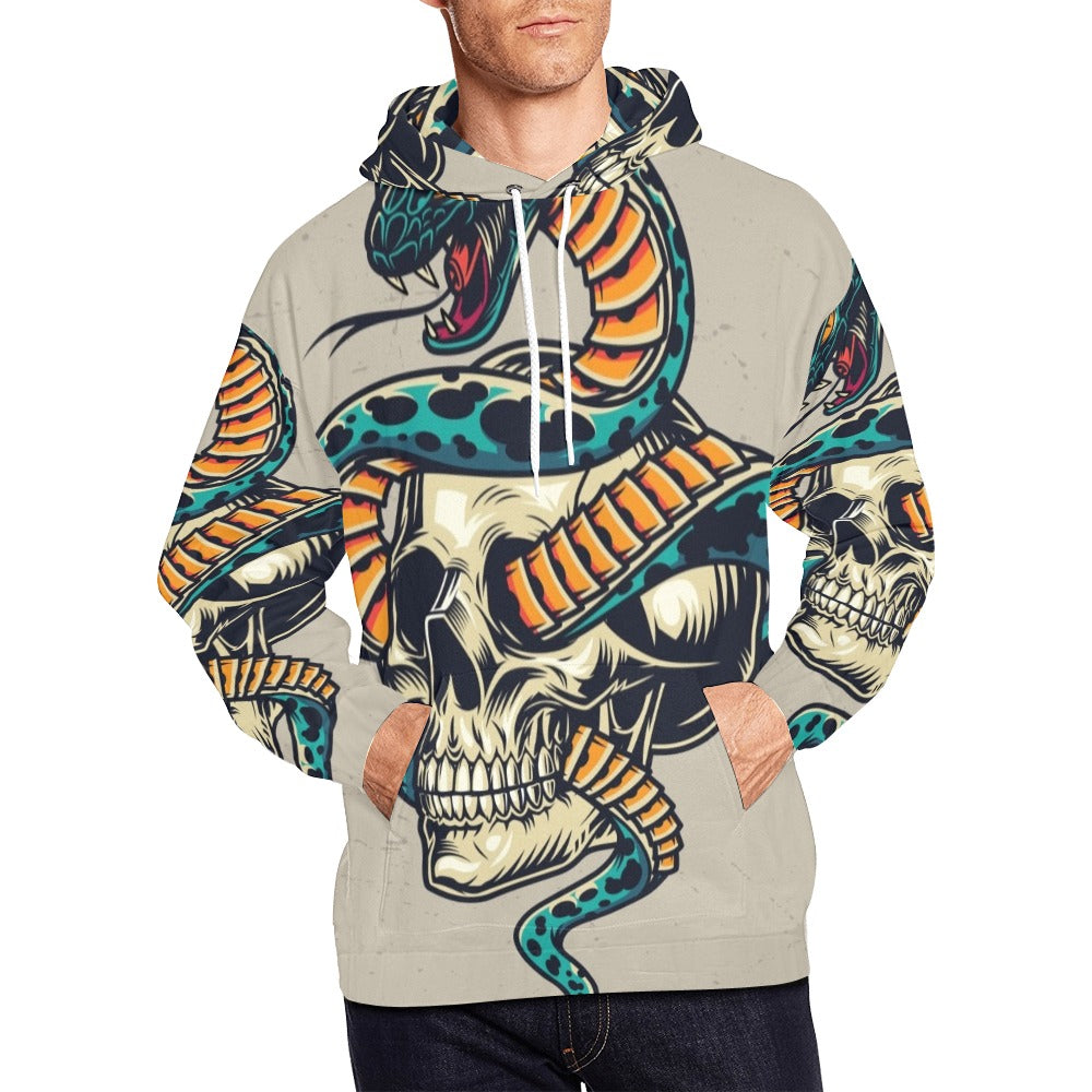 Snake Entwined Skull Rock Punk All Over Print Hoodie