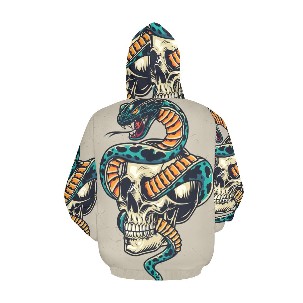 Snake Entwined Skull Rock Punk All Over Print Hoodie