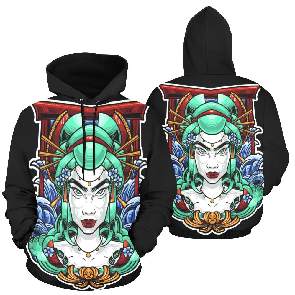 Geisha Japanese Illustration Style All Over Print Hoodie