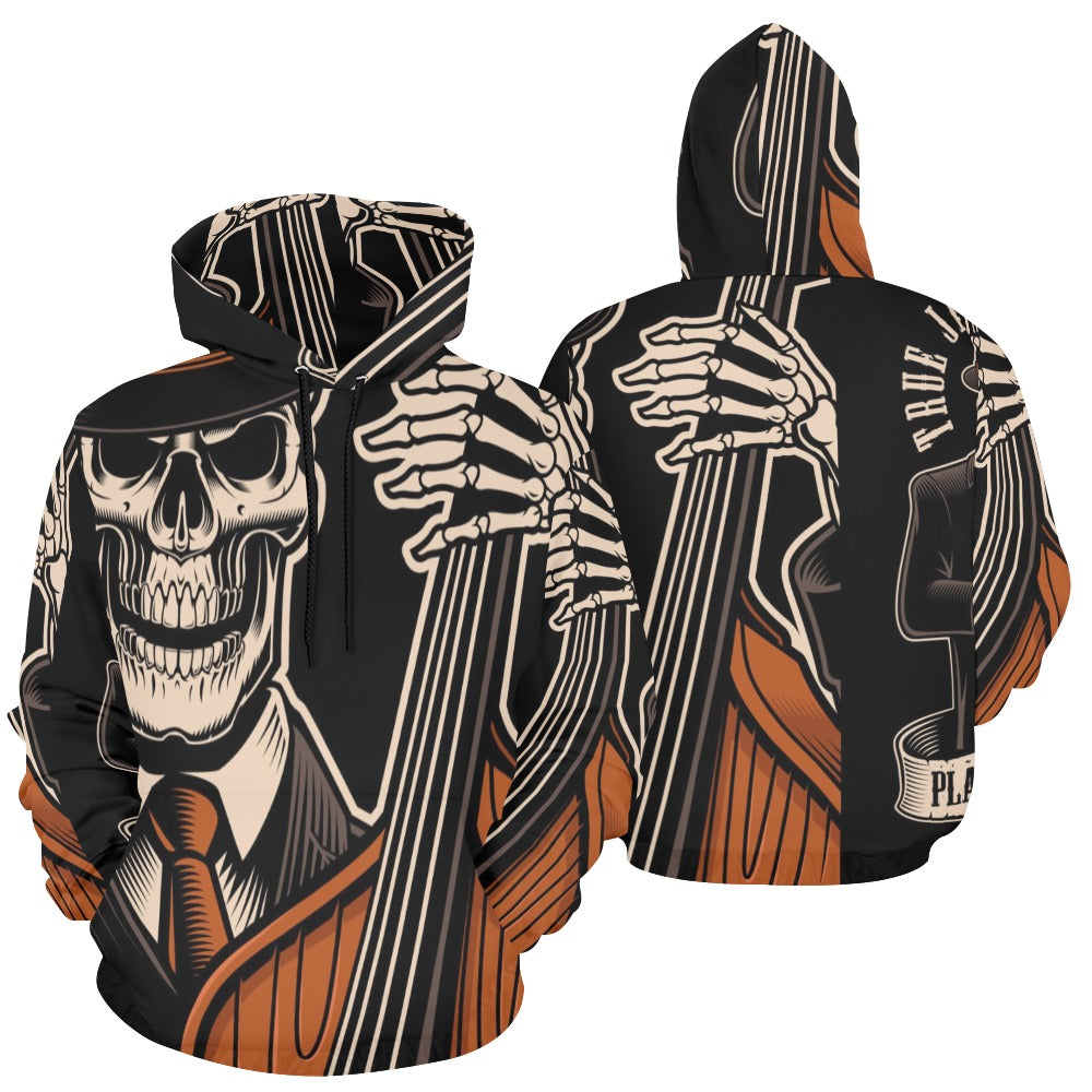 Skeleton With Double Bass Tattoo All Over Print Hoodie