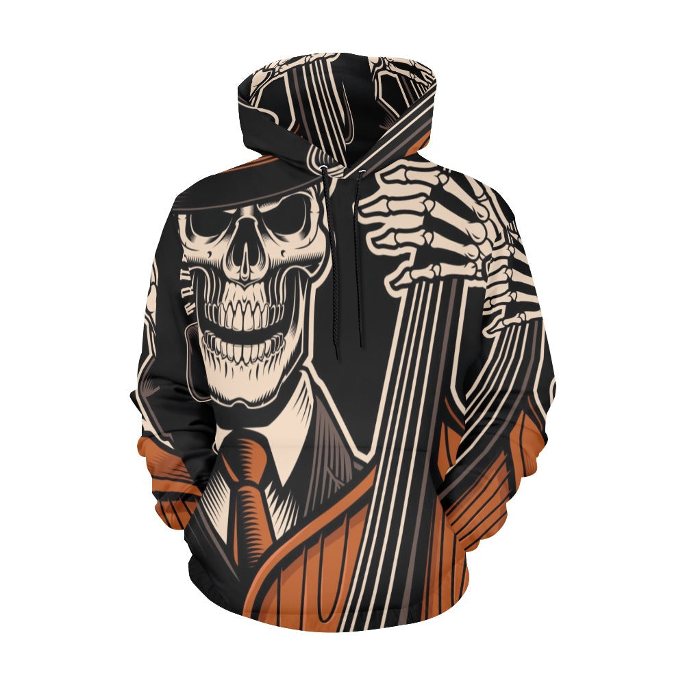 Skeleton With Double Bass Tattoo All Over Print Hoodie