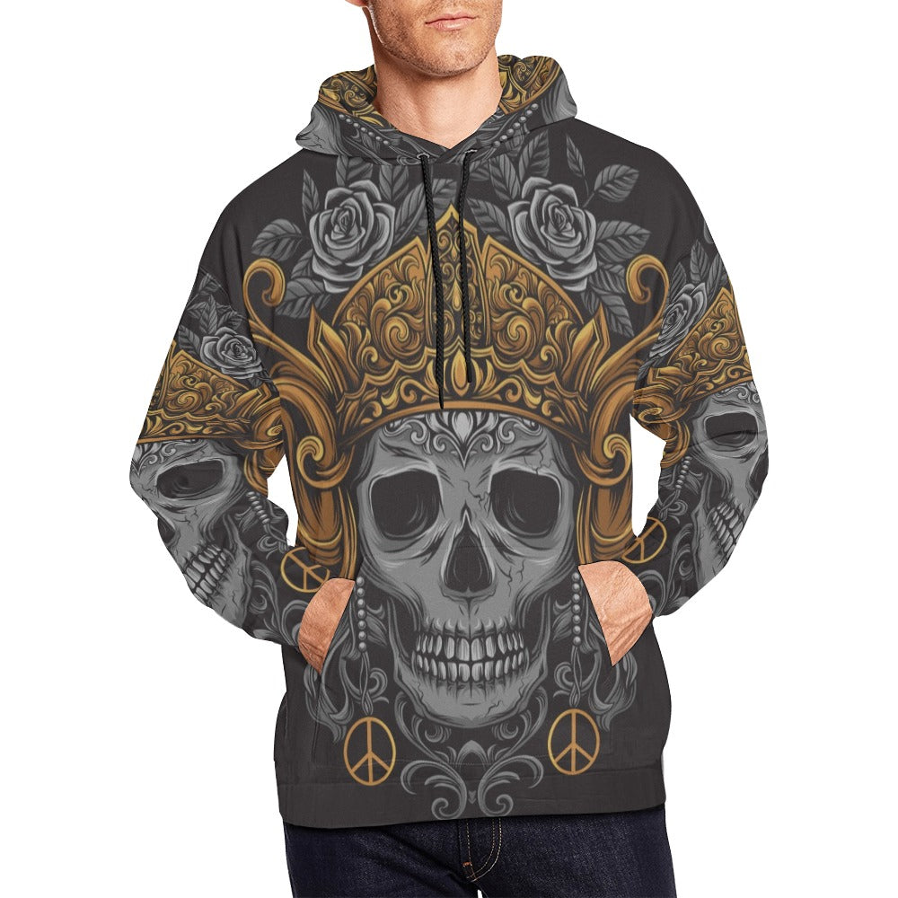 Skull Crown Javanese Ornament Gothic Rock All Over Print Hoodie