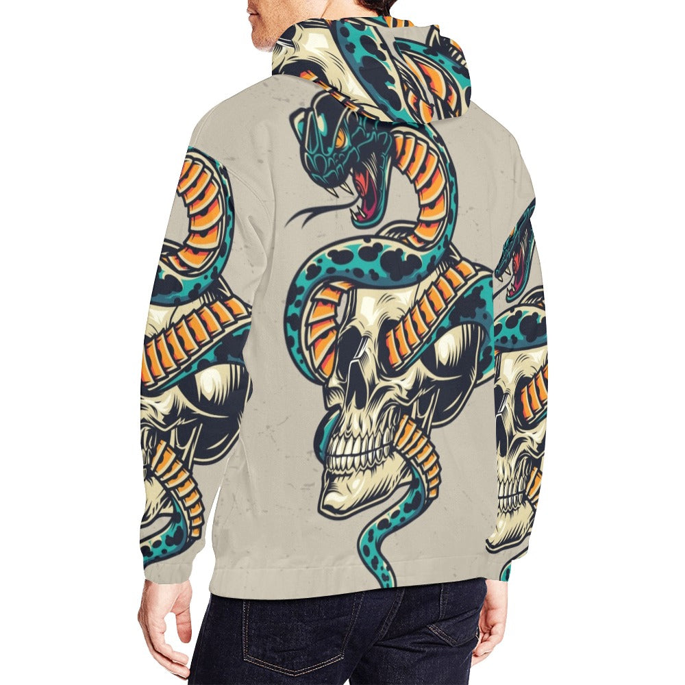 Snake Entwined Skull Rock Punk All Over Print Hoodie