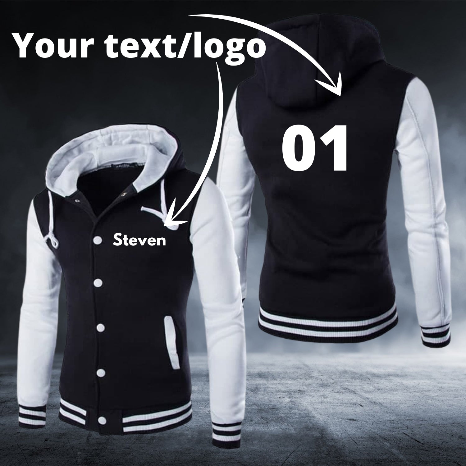 Personalized Custom Text/Logo Grey Long Sleeve Baseball Hoodie - Top Content | POD Collection | Free Shipping