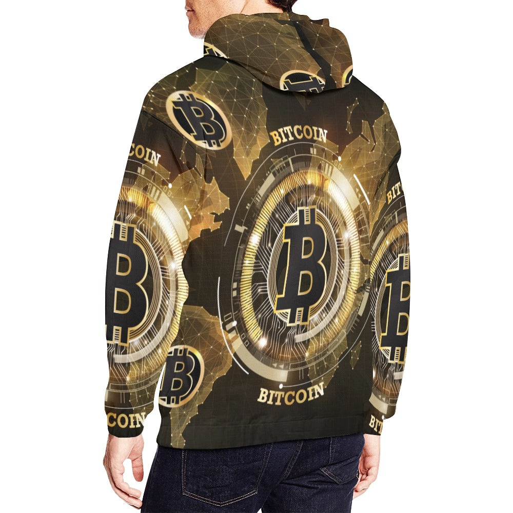 Bitcoin Digital Currency World Map All Over Print Hoodie