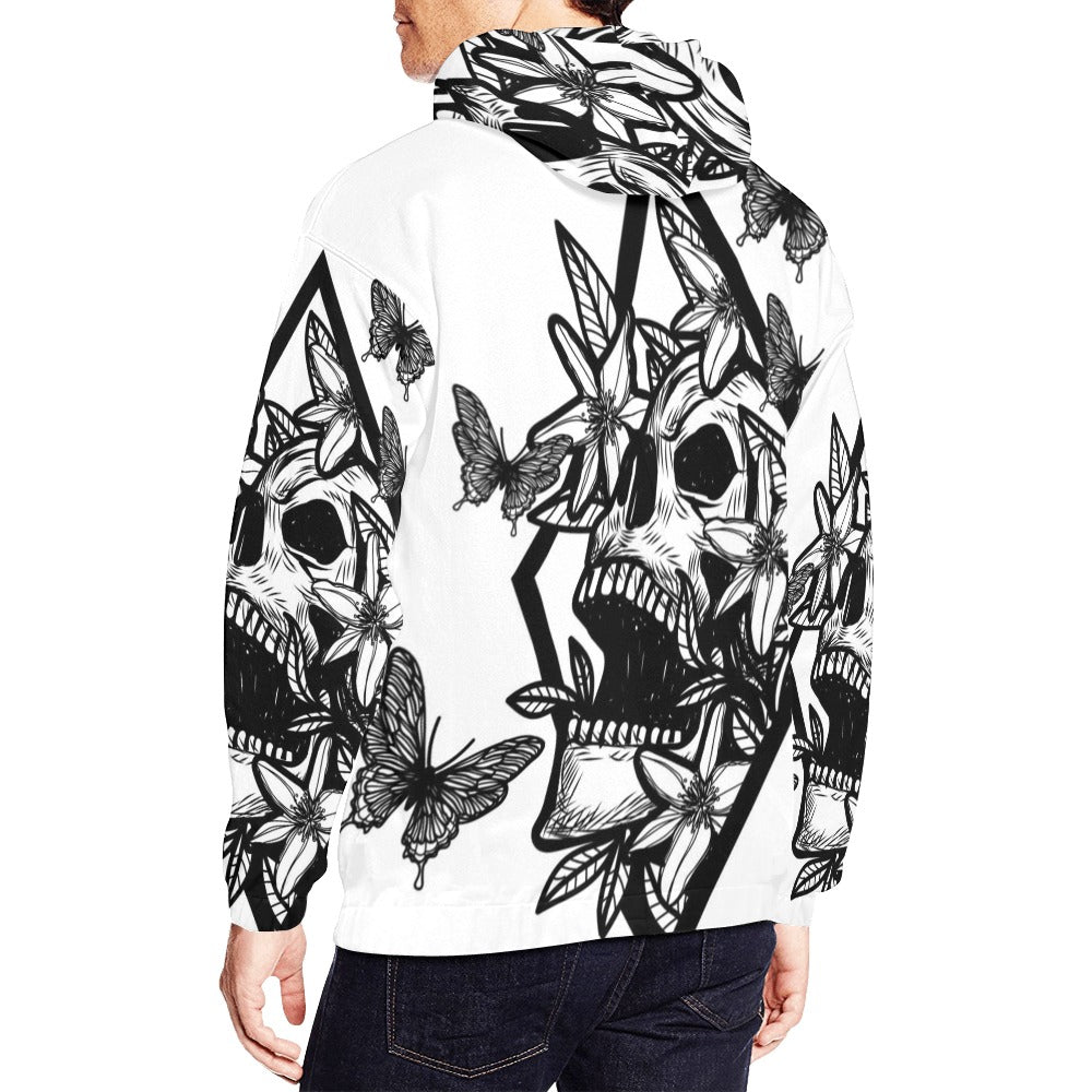 Skull Tattoo Art Flowers Drawing Sketch Black All Over Print Hoodie