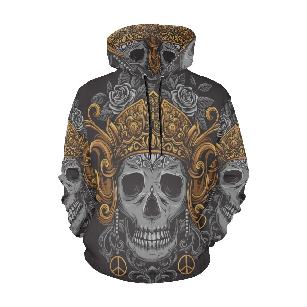 Skull Crown Javanese Ornament Gothic Rock All Over Print Hoodie