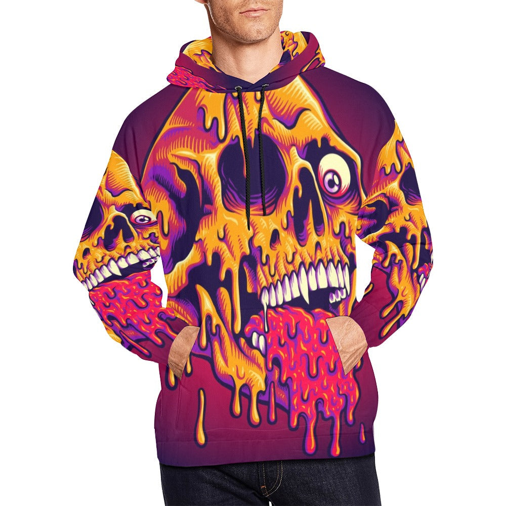 Psychedelic Trippy Zombie Skull Melt All Over Print Hoodie