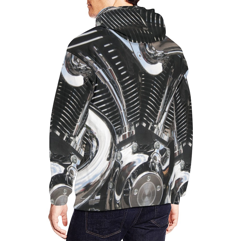 Motorcycle Engine Close Up Biker All Over Print Hoodie