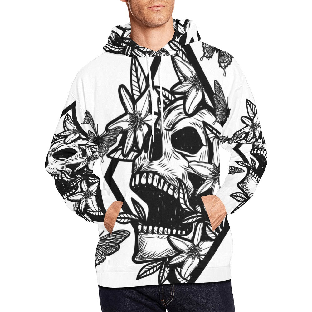 Skull Tattoo Art Flowers Drawing Sketch Black All Over Print Hoodie