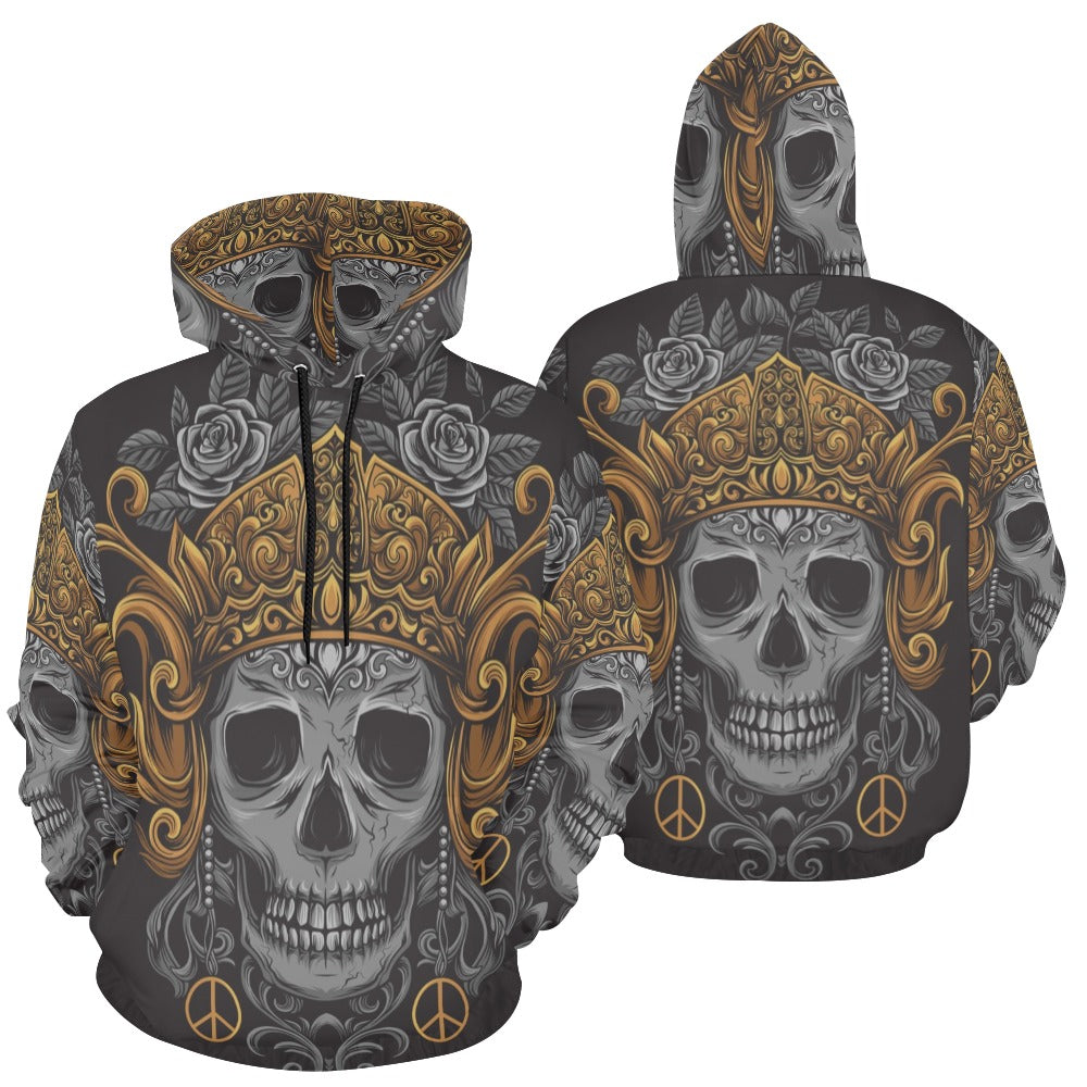 Skull Crown Javanese Ornament Gothic Rock All Over Print Hoodie