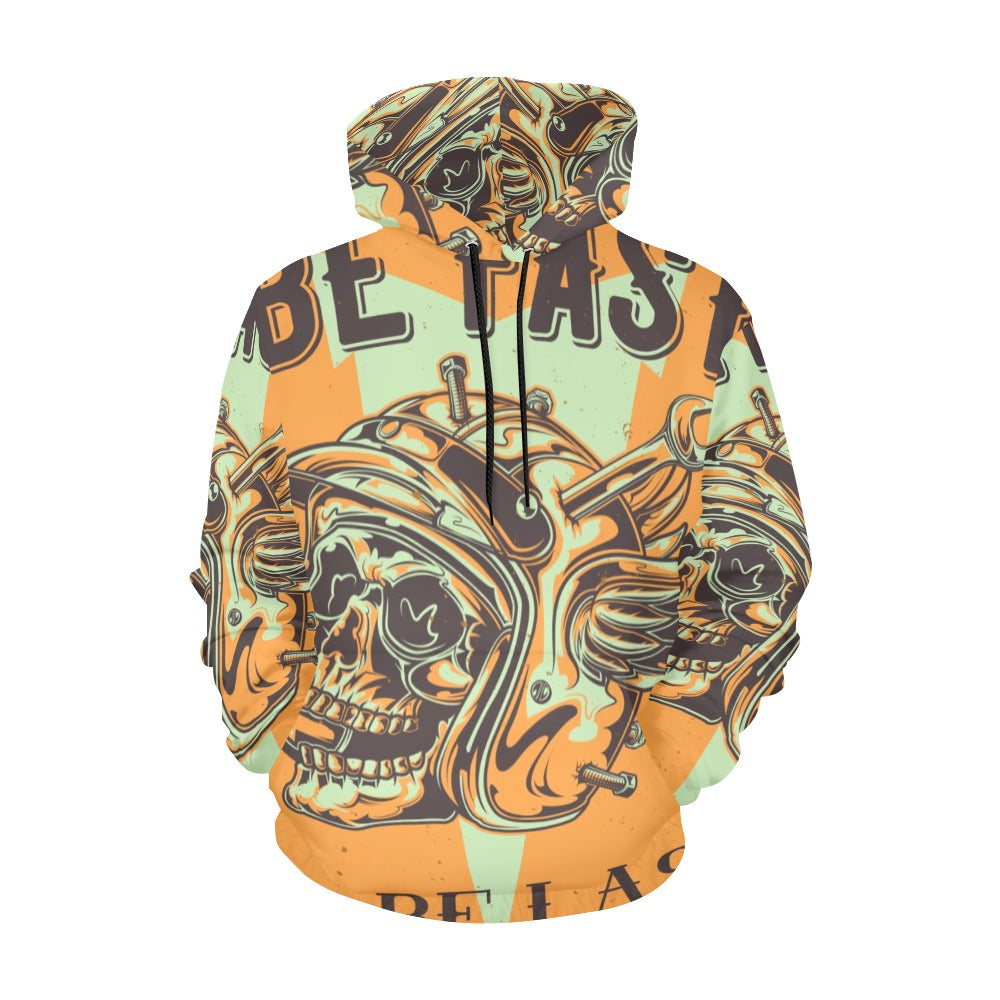 Skull Damaged Motorcycle Helmet All Over Print Hoodie