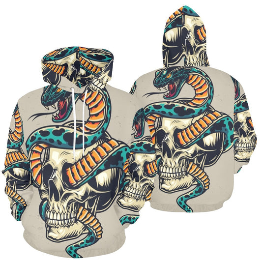 Snake Entwined Skull Rock Punk All Over Print Hoodie