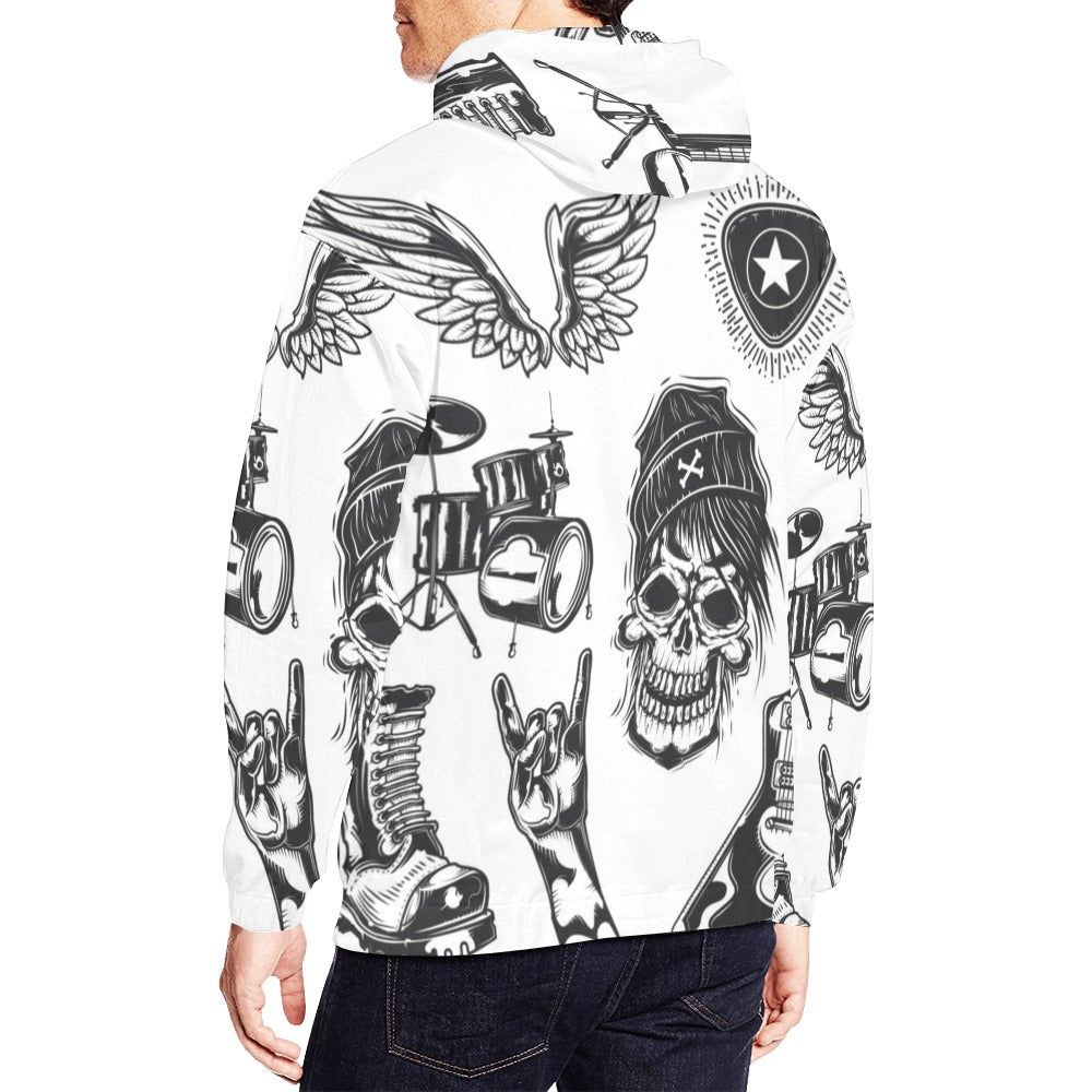 Rock Elements Skull Boot Drums Guitar Rock Music All Over Print Hoodie