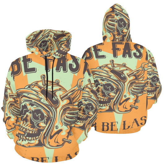 Skull Damaged Motorcycle Helmet All Over Print Hoodie