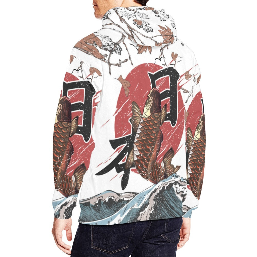 Koi Fish Fly Waves All Over Print Hoodie