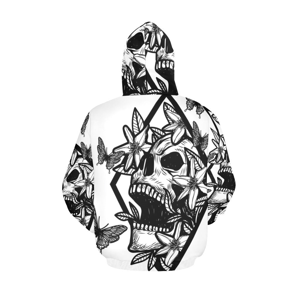 Skull Tattoo Art Flowers Drawing Sketch Black All Over Print Hoodie