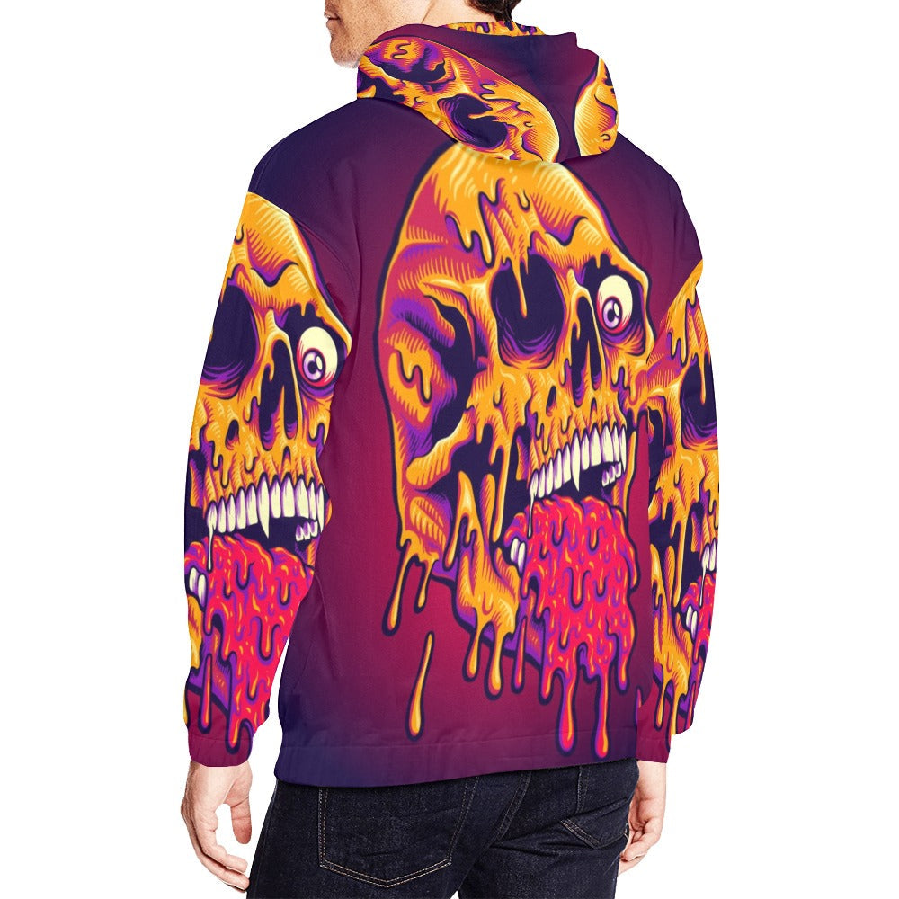 Psychedelic Trippy Zombie Skull Melt All Over Print Hoodie