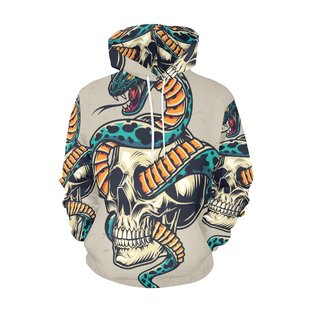 Snake Entwined Skull Rock Punk All Over Print Hoodie