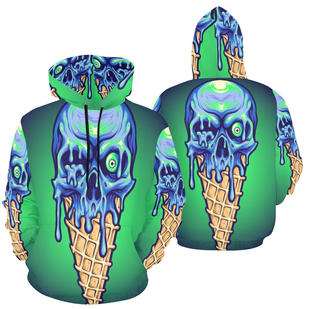 Scary Skull Eyes Ice Cream Melt Horror All Over Print Hoodie