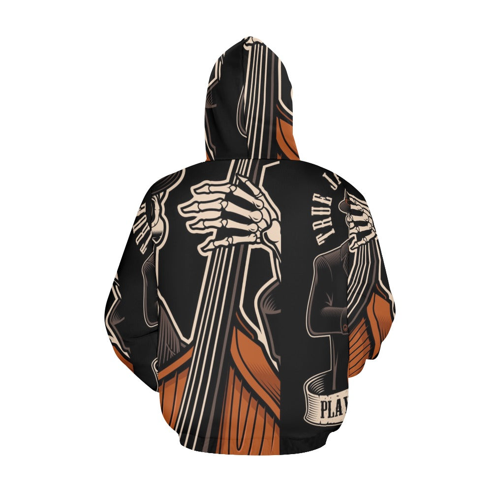 Skeleton With Double Bass Tattoo All Over Print Hoodie