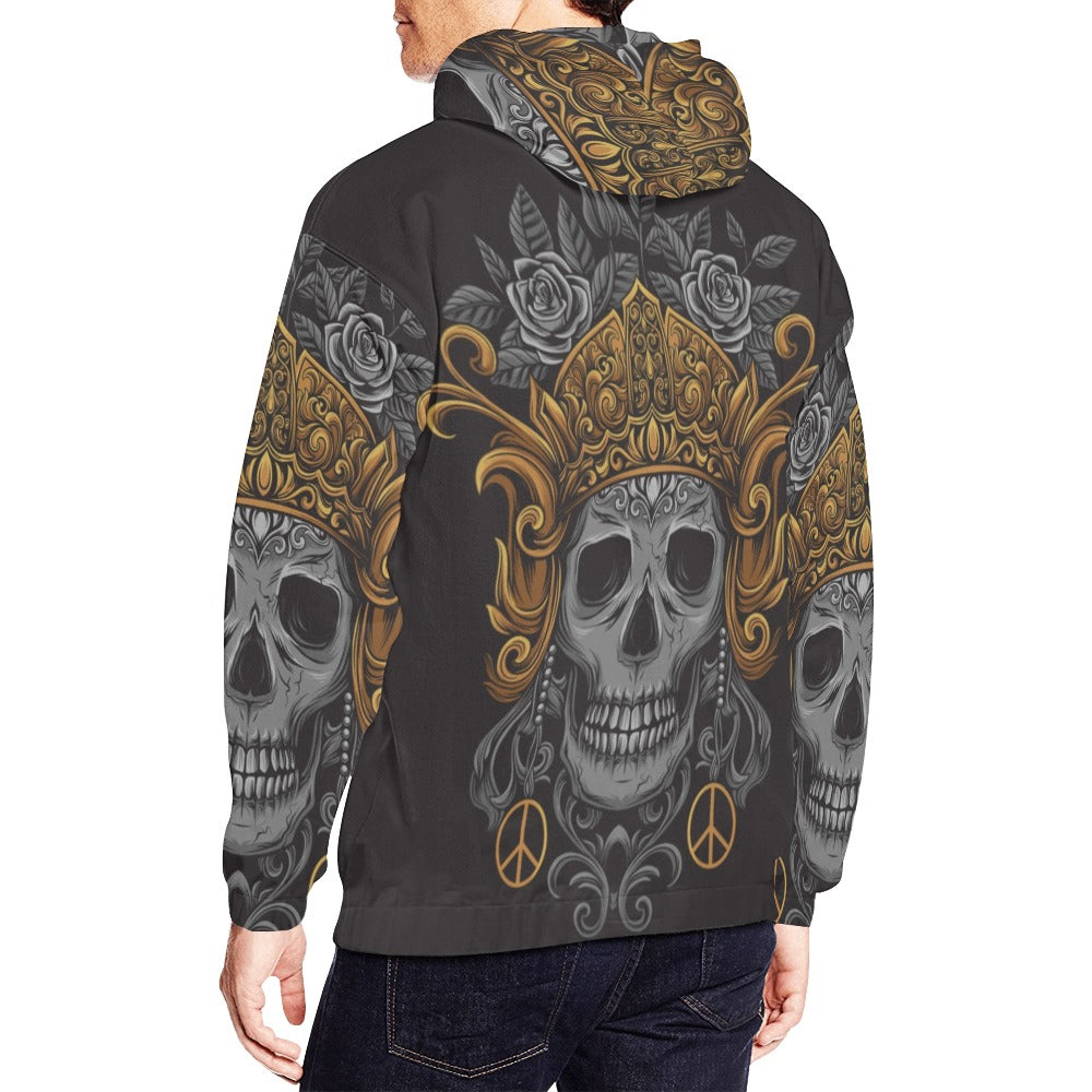 Skull Crown Javanese Ornament Gothic Rock All Over Print Hoodie