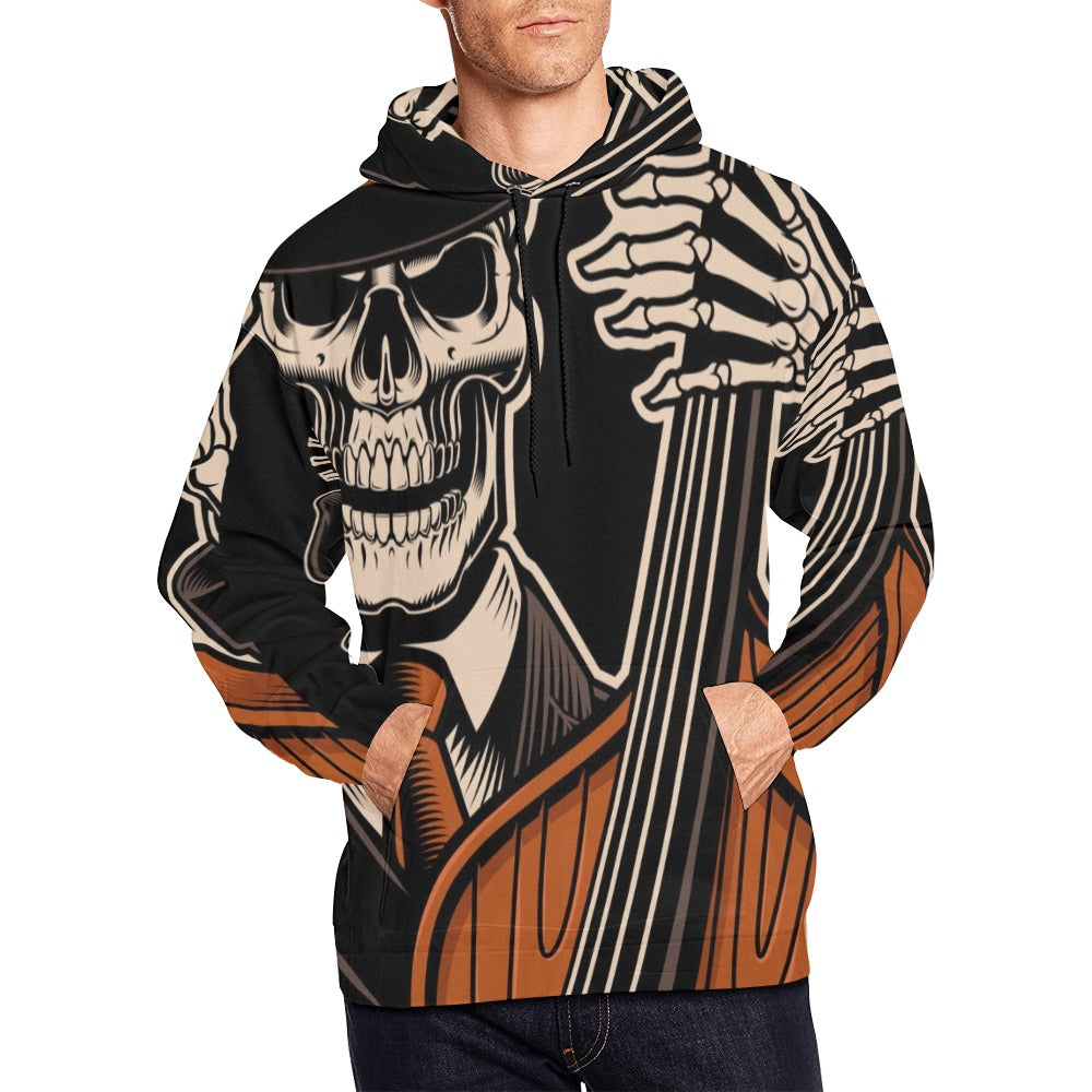 Skeleton With Double Bass Tattoo All Over Print Hoodie