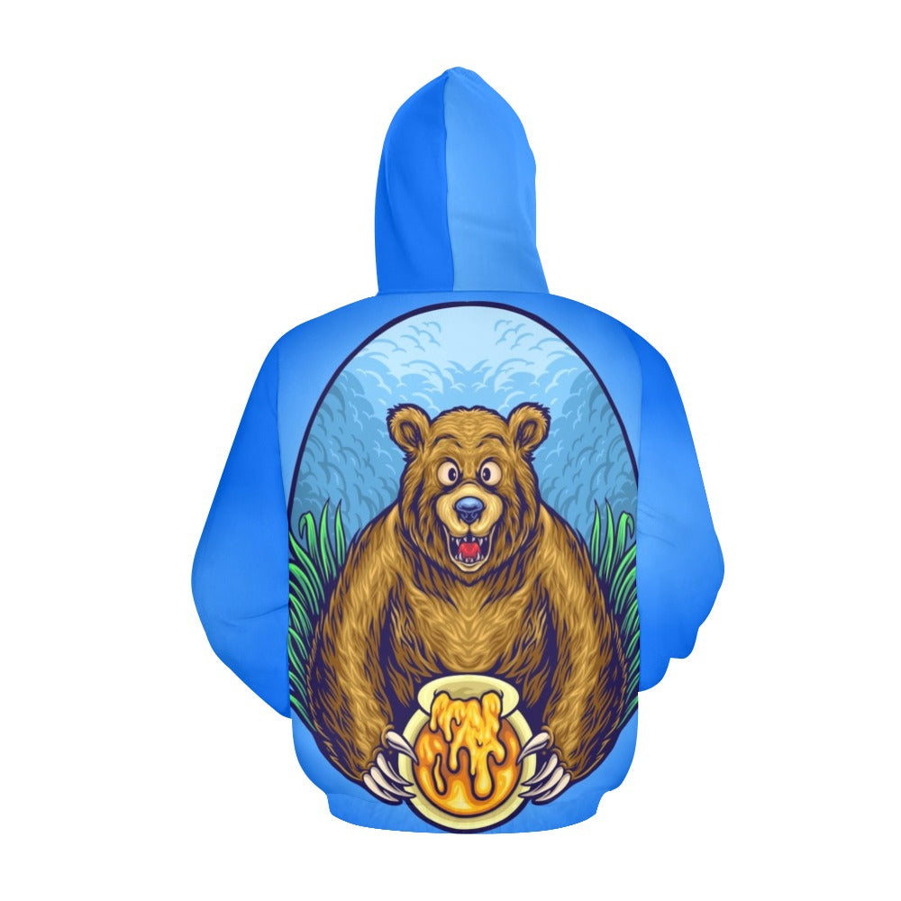 Grizzly Bear With Honey Bee Cartoon All Over Print Hoodie