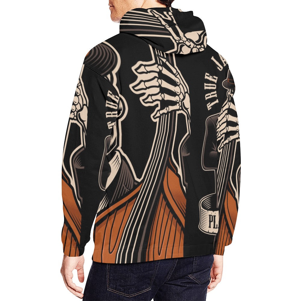 Skeleton With Double Bass Tattoo All Over Print Hoodie