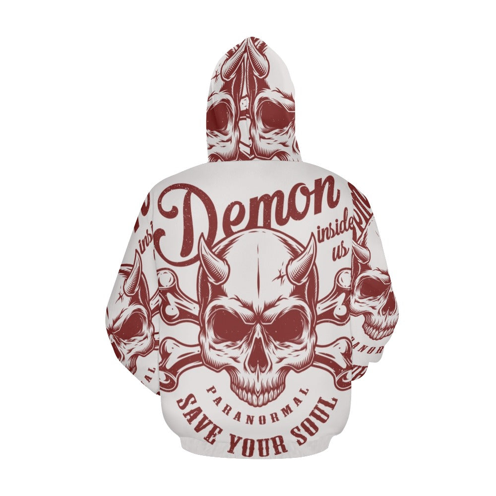 Skull With Horns Bones All Over Print Hoodie