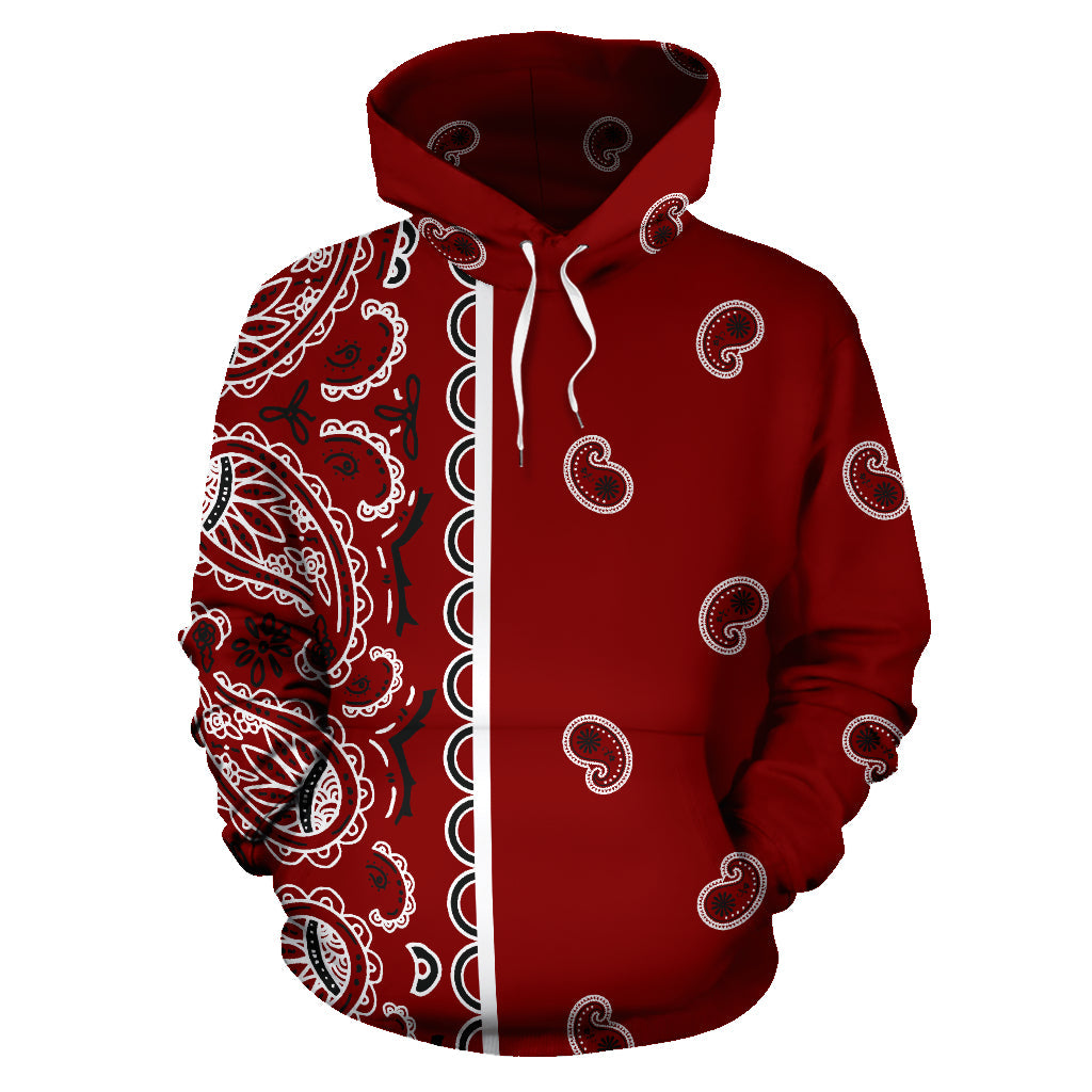 Maroon Red Bandana Asymmetrical Pullover Hoodie - Top Content | POD Collection | Free Shipping