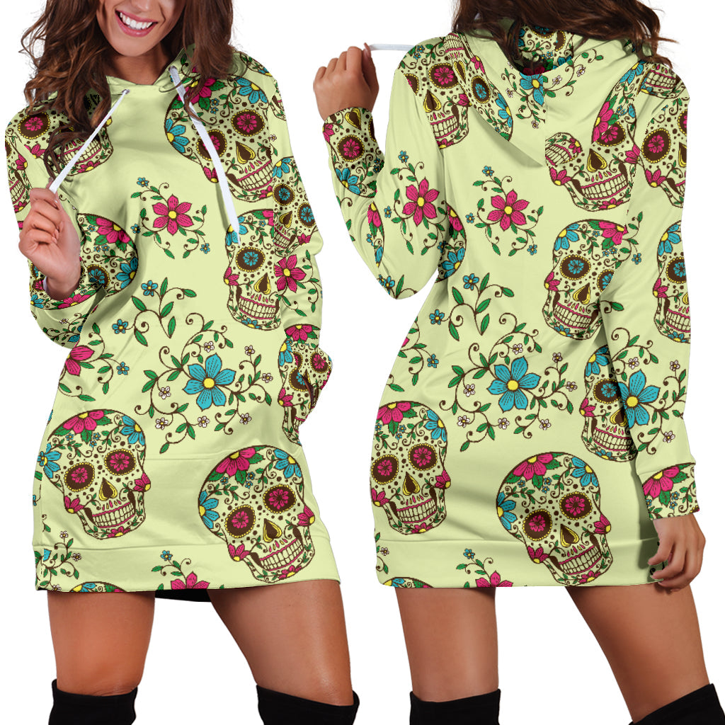 Green Sugar Skull Women's Hoodie Dress