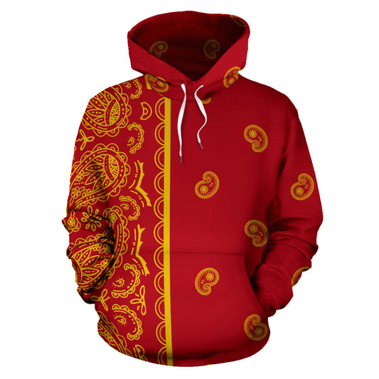 Red and Gold Bandana Asymmetrical Pullover Hoodie - Top Content | POD Collection | Free Shipping