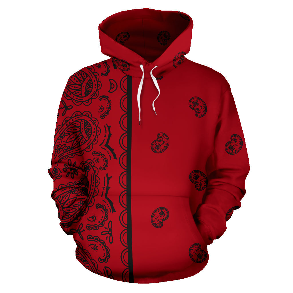 Asymmetrical Red and Black Bandana Pullover Hoodie