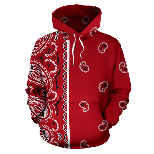 Asymmetrical Classic Red Bandana Pullover Hoodie