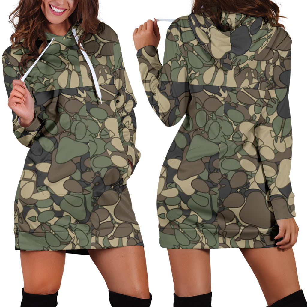 Women's camouflage paw prints hoodie dress