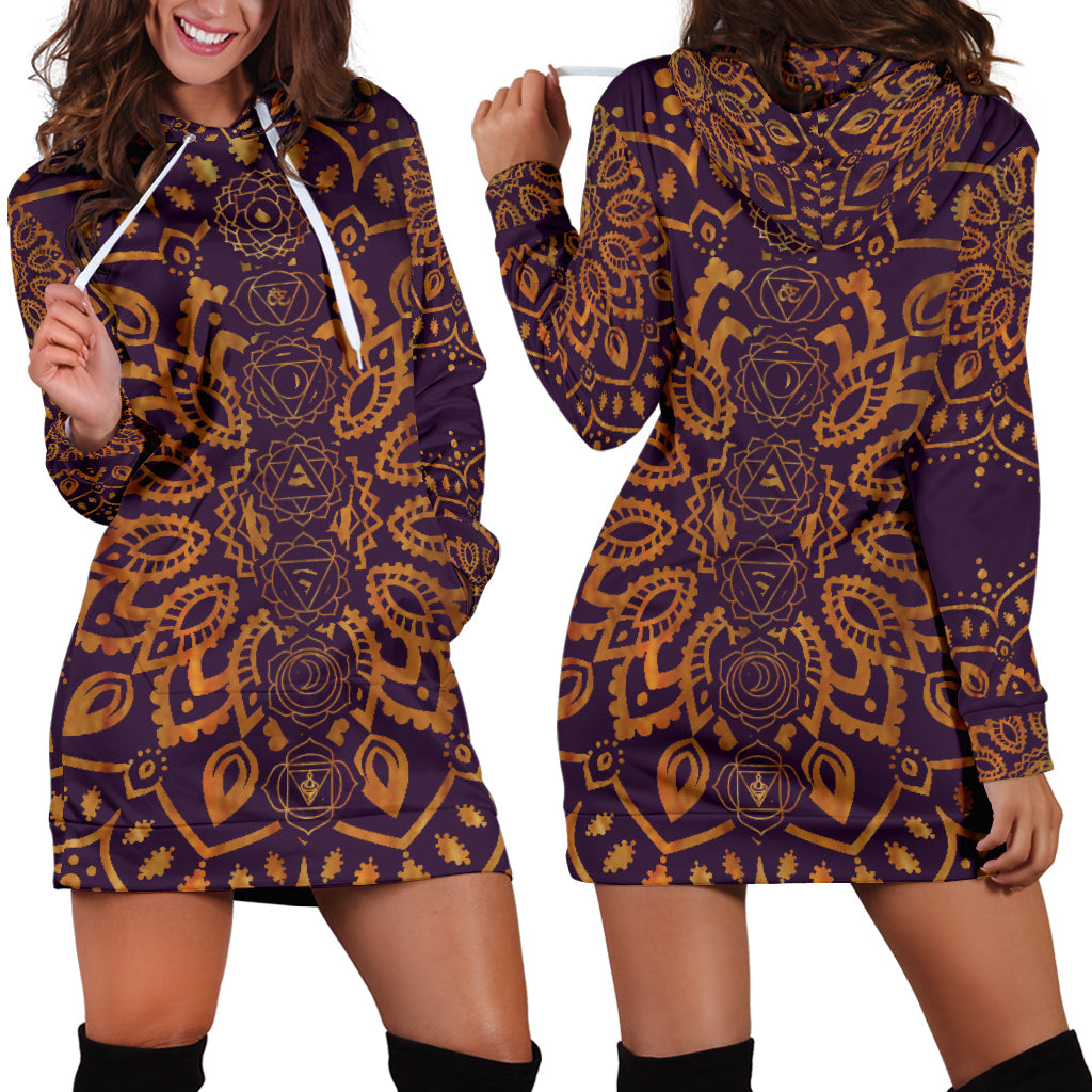 Gold Chakra Mandala Women's Hoodie Dress