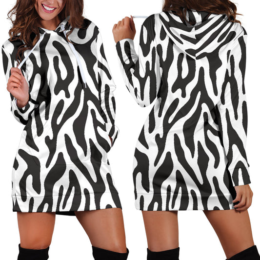 Black and White Animal Pattern Hoodie Dress