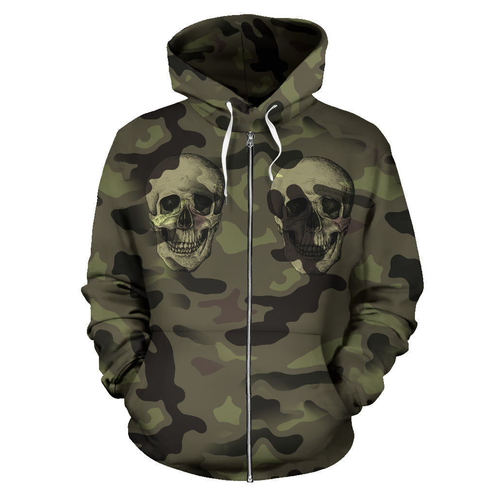 Camo Skull All Over Print Zip Up Hoodie for Lovers of Skulls and Camouflage