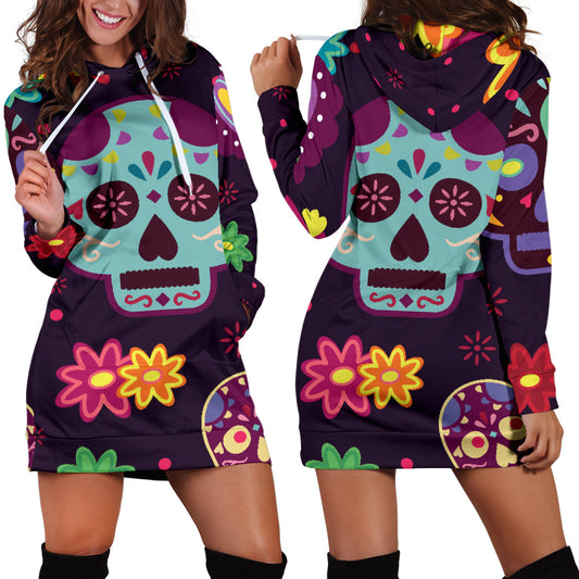 Muerte Skulls and Flowers Hoodie Dress