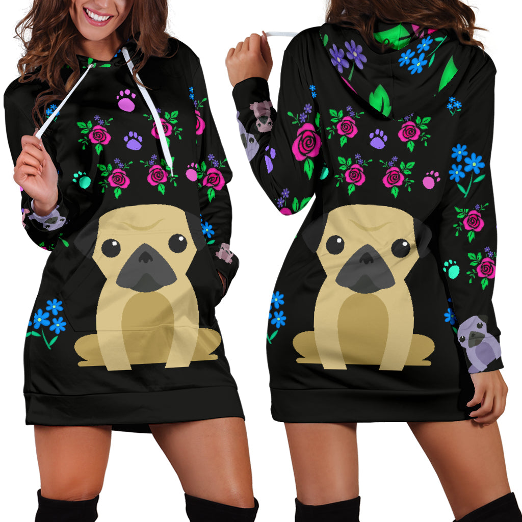 Pugs Hoodie Dress with Cute Pug Dogs